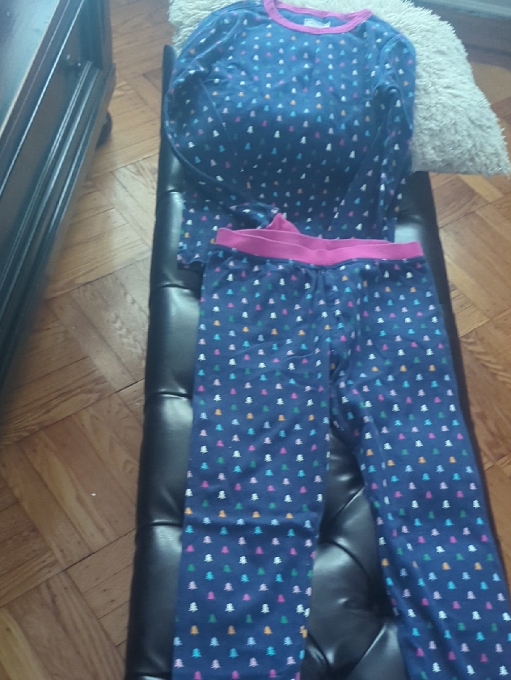 Crewcuts Navy Tree-Print Pajama Set with Pink Trim